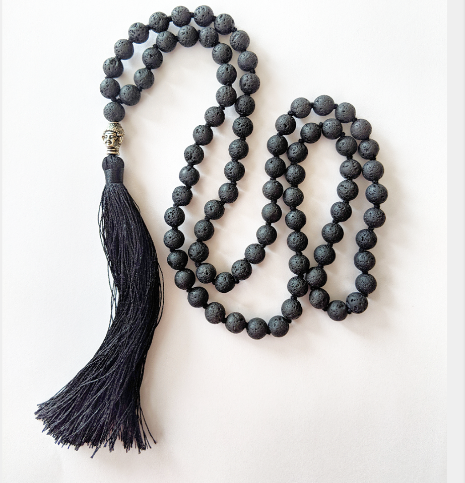 Mala Style Buddha Lava Rock Necklace