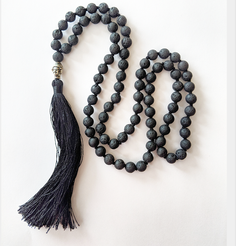 Mala Style Buddha Lava Rock Necklace
