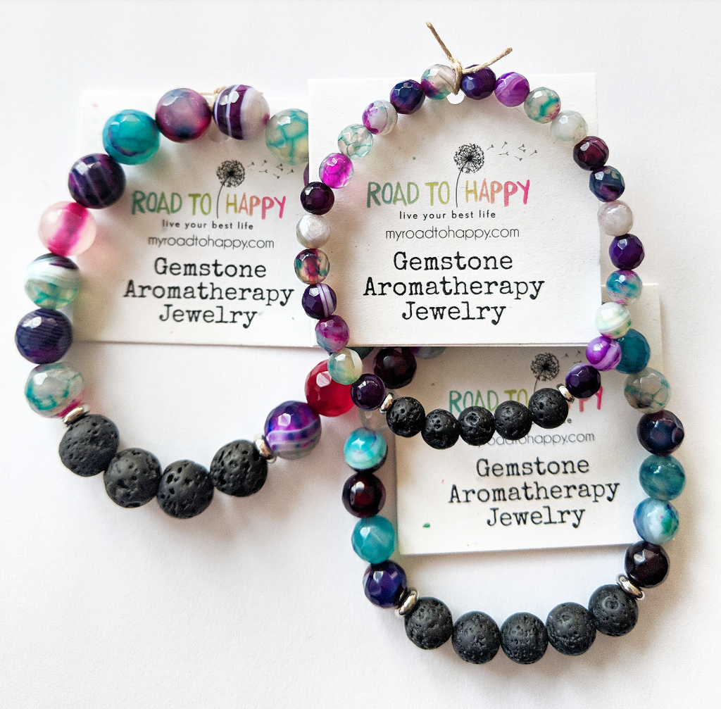 Aromatherapy Bracelet - Purple & Green Agate (Faceted)