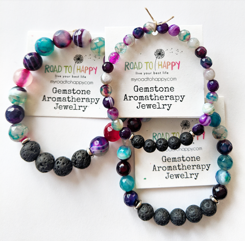 Aromatherapy Bracelet - Purple & Green Agate (Faceted)